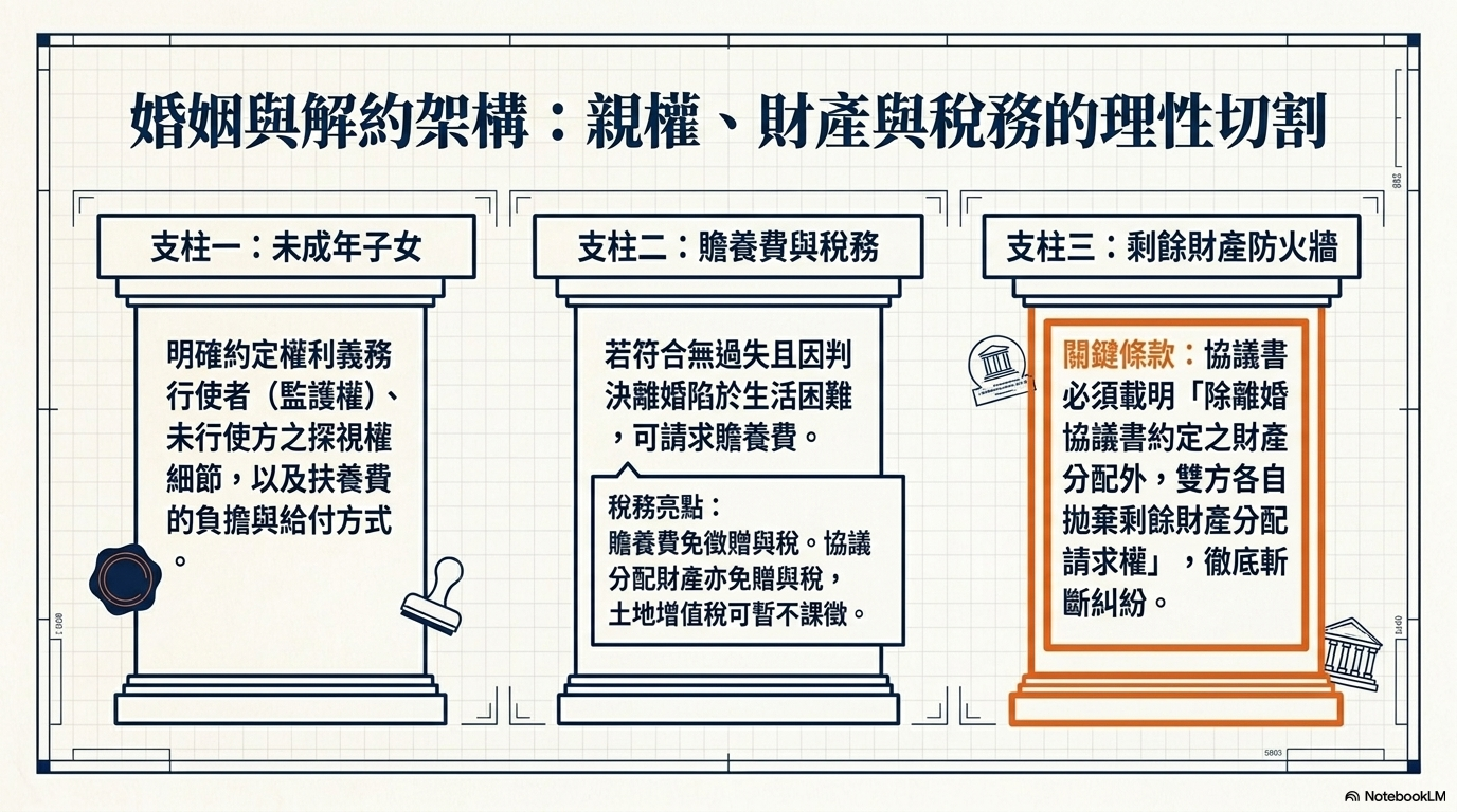 婚姻與解約架構：親權、財產與稅務的理性切割